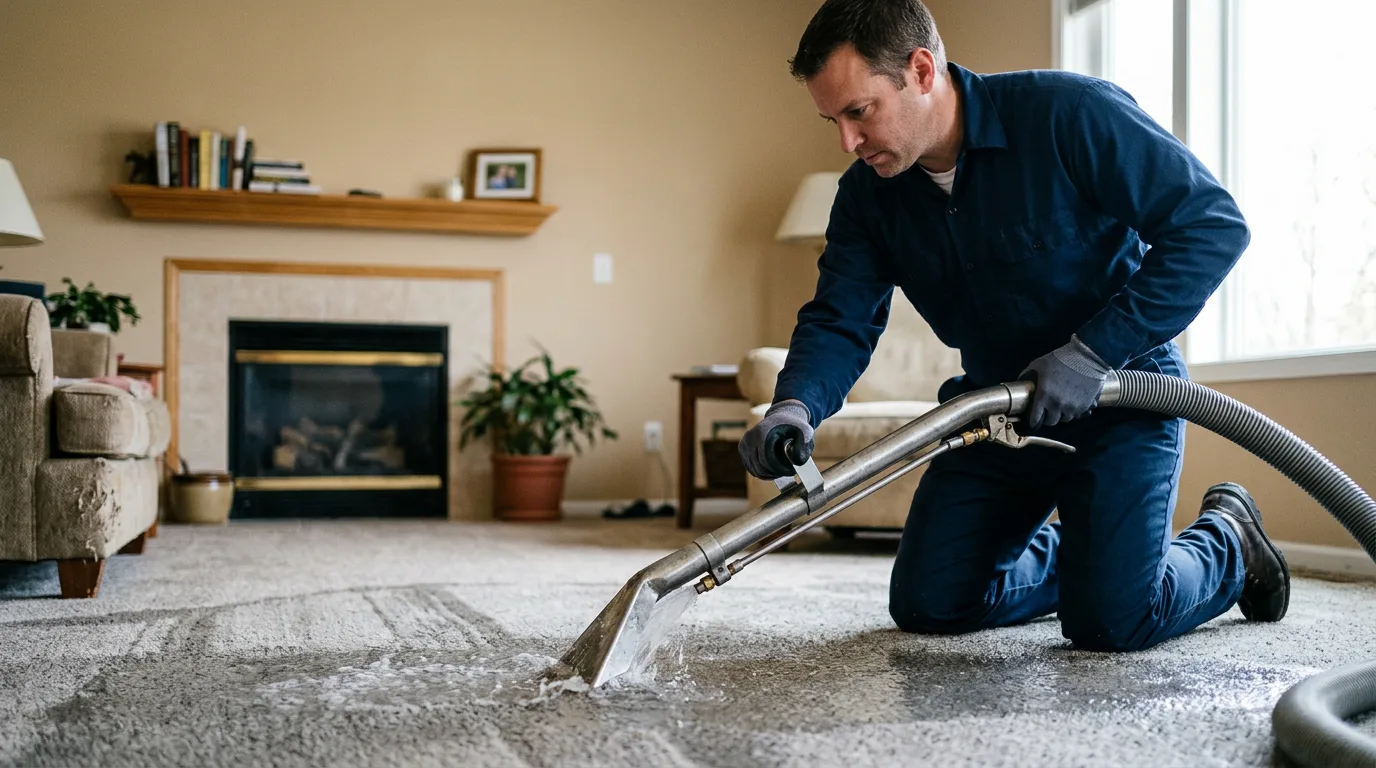 Water damage restoration technician working near Kirklin, IN